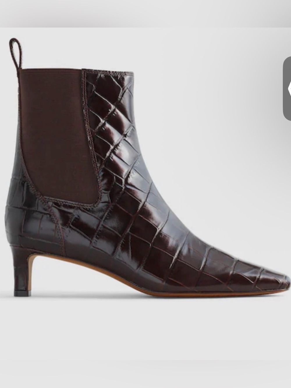 New Madewell The Dimes Chelsea Ankle Boot in Dark Brown Croc Patent 10